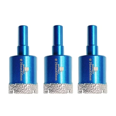 Image of Dry Diamond Core Drill Bit Set,BRSCHNITT 3pcs 28mm Hole Saw with Triangle Shank for Porcelain Tile Ceramic Stone Granite Marble