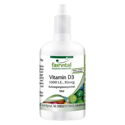 Image of Fairvital Vitamin D3 1000 IU Liquid Bulk Pack with Approx. 1600 Drops per Bottle Drop Oil 50ml