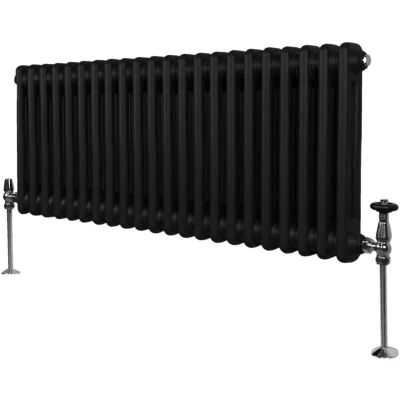 Image of Traditional 2 Column Radiator 300mm x 1012mm Modern Central Heating Heater Matt Black Carbon Steel Horizontal Wall Mounted Kitchen Living Room Bathroom Free Cleaning Brush Fixing Kit &amp; Brackets