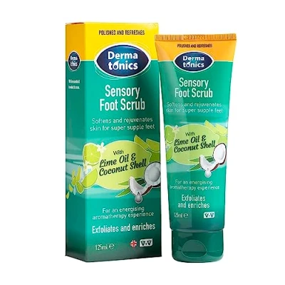 Image of Dermatonics Sensory Foot Scrub Exfoliates and Enriches With Essential Lime Oil Coconut Shell Suitable for Vegan Gently Buffs Away Hard Skin 125 ml