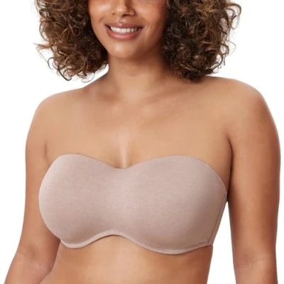 Image of Delimira Women&#039;s Strapless Bra Underwire Non Padded Minimiser Plus Size Bandeau Seamless Cameo Heather 32B