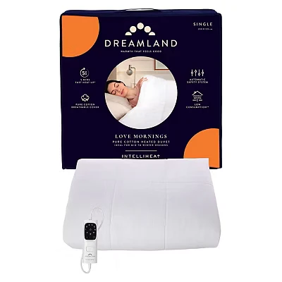 Image of Dreamland Single Size Love Mornings All Season Pure Cotton Heated Duvet (Fast Heating Electric Blanket, 6 Heat Settings, Auto Safety Shut Off, Detachable Control, 200 X 135 cm)