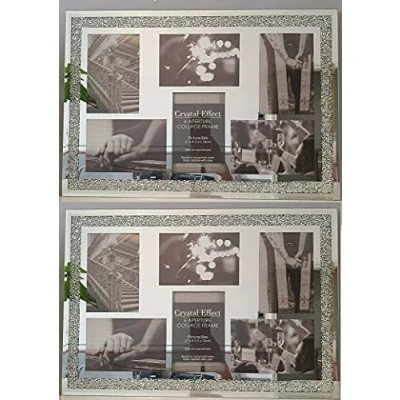 Image of CAPRISTAR (PACK OF 2) Multi Aperture 6 Picture Photo Frame 6x4 Hold Silver Mirrored Crushed Jewel Crystal Diamante