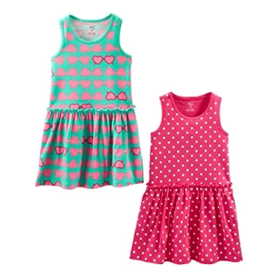 Image of Simple Joys by Carter&#039;s Baby Girls&#039; Short Sleeve and Sleeveless Dress Sets, Pack of 2 Casual, Dots/Hearts, 4 Years