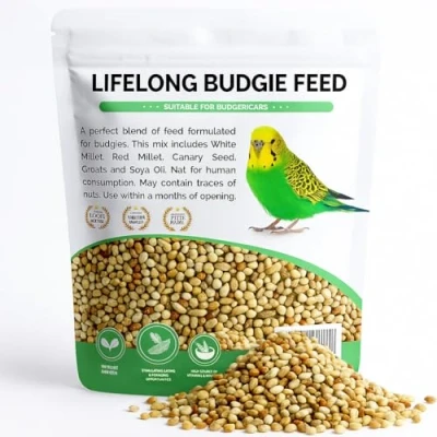Image of Budgie Food Premium Bird Seed Mix Natural &amp; Healthy Treats Snacks Gourmet Choice 2.4L Resealable Tub 1.8kg