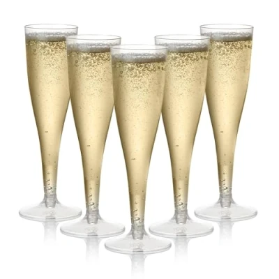 Image of MATANA 48 Premium Elegant Clear Plastic Champagne Flutes, 130ml Reusable Toasting Glasses, Cocktail Prosecco Glasses for Weddings, Birthdays, Christmas, BBQ &amp; Garden Parties