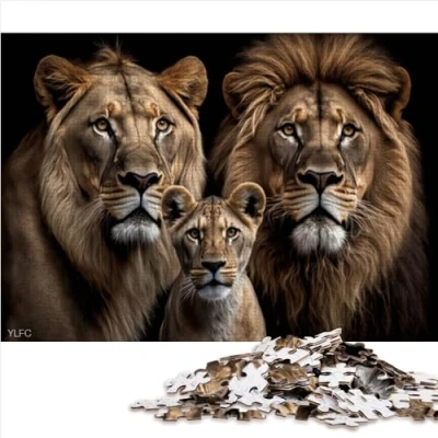 Image of Puzzles for Adults, Lion Family on Black, 1000 Piece Puzzle, Wooden Puzzle Adults and Kids, Great Gift Size (50x75cm)