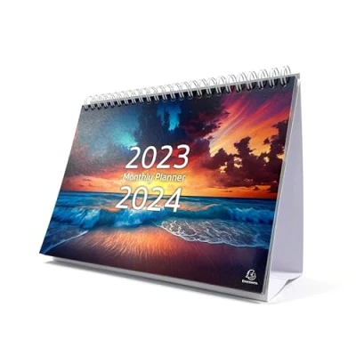 Image of Exacompta Ref GS047Z Sep 2023 Oct 2024 Desk Calendar/Monthly Planner Sunset Design Month per Page Includes UK Holidays 210mm x 150mm Stands Securely on a Desk/Shelf Section for Reminders &amp; Notes
