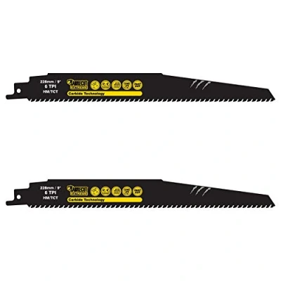 Image of 2 x SabreCut SCRS1140HM_2 Tungsten Carbide 228mm 6 TPI S1140HM Aerated Concrete Brick Plastic and Metal Straight Cutting Reciprocating Sabre Saw Blades Compatible with Bosch Dewalt Makita others
