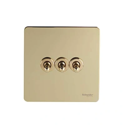 Image of Schneider Electric Ultimate Screwless Flat Plate Single Toggle 2 Way Light Switch, 16AX, GU1412TPB, Polished Brass