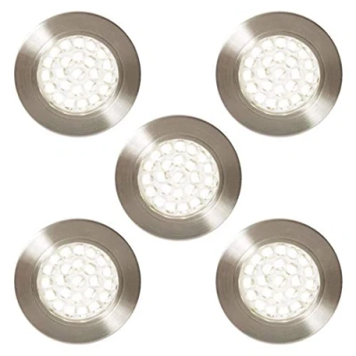 Image of LITECRAFT Charles Circular Recessed Under Cabinet Light Warm White LED Satin Nickel (Pack of 5, White)