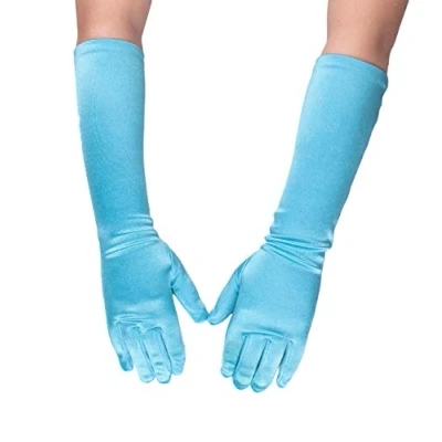 Image of Flora Satin Flower Girl Bridesmaid/Children Long Fingered Wedding/Communion Glove,Elbow Length (M(Age 4 7), Aqua Blue)
