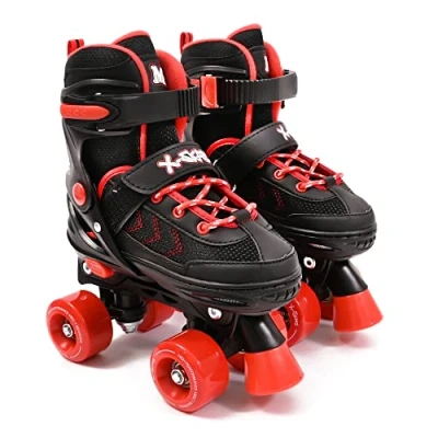 Image of M.Y X Skate Adjustable Red Quad Roller Skates with Built In Adjusters Kids Boots for Boys &amp; Girls Large