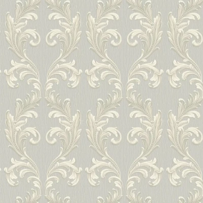 Image of Belgravia Decor Tiffany Scroll Floral Trail Texture Vinyl Wallpaper Silver/Cream 41325