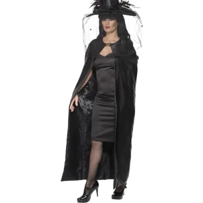 Image of Smiffys Deluxe Witch Cape, Black , Halloween Fancy Dress Accessory, Up Accessories