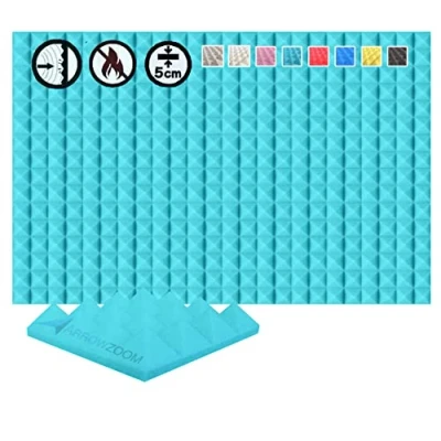 Image of Arrowzoom 24 Acoustic Panels Pyramid Sound Absorbing Treatment Tiles 25x25x5cm Recording Studio Noise Cancellation 26kg/m3 High Density Acoustical Dampening Fire Retardant 1034 BABY BLUE