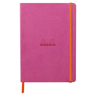 Image of RHODIA 117379C Fuchsia Soft Notebook A5 Lined 160 pages Ivory Clairefontaine Paper 90 g/m Bookmark, Elastic Closure Faux Leather Cover Rhodiarama Collection