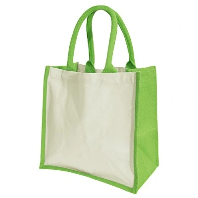 Image of Westford Mill W422 Classic Jute Shopper Eco Friendly Reusable Tote Bag Apple Green