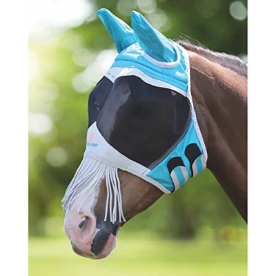Image of Shires Fine Mesh Fly Mask with Nose Fringe Teal Pony