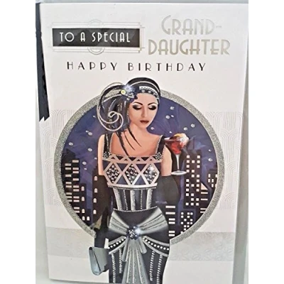 Image of Art Deco 1920&#039;s Flapper Lady Special Granddaughter Glittered Birthday Card Lovely Verse