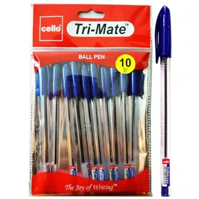 Image of Cello Original Tri Mate Triangular Barrel Ballpoint Pen Medium Point Biro (1.0mm) (Blue, Pack of 10)