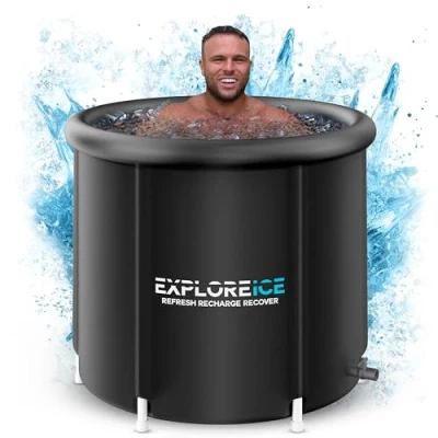 Image of Explore Ice Recovery Pod 2.0 White/Black, Extra Large Cold Tub, Premium Plunge Tub Outdoor, Portable Bath, Barrel Therapy Bath (Stealth Black)
