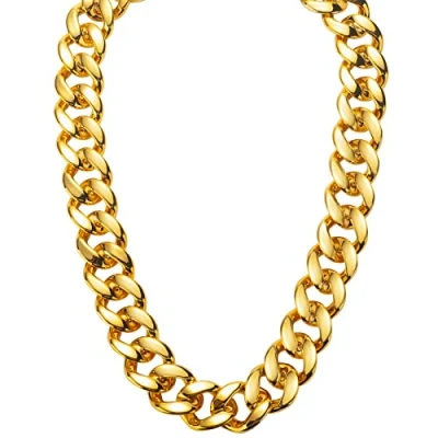Image of FACATH 80s/90s Hip Hop Costume Kit for Men, Big Chunky Plastic Gold Chain, Rapper Fake 80s 90s Necklace