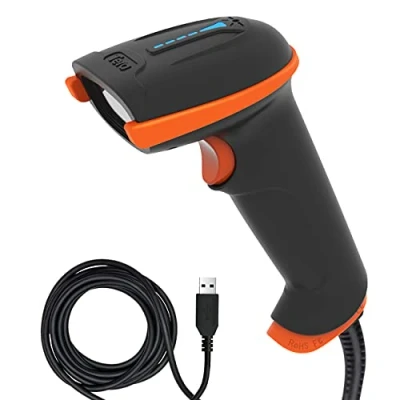 Image of Tera L5100Y Barcode Scanner USB Wired Long Range High Speed Laser Handheld 1D Bar Code Reader Plug and Play, Coral