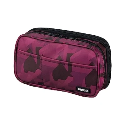 Image of LIHITLAB Large Capacity Double Zipper Pencil Case For School Office College, Big 6 Compartments Bag Holder Adults Teen Boys Girls, Travel Cosmetics Storage, Maroon Camo(A7555 133)