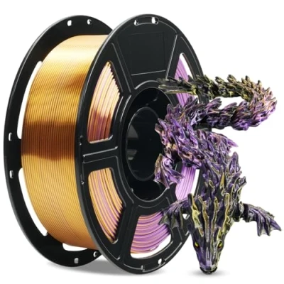 Image of FLASHFORGE Silk Tri Color PLA Filament 1.75mm, Coextrusion Black Gold Purple Triple Rainbow 3D Printer Filament, Enchanting Finish with 360 Multicolor Shifting Effect