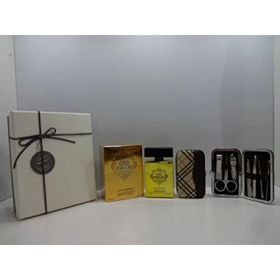 Image of Luxury Gift Box FOR MEN GOLD FORTUNE POUR HOMME 100ML EAU DE TOILETTE (SENSATIONAL FRAGRANCES) + 7cs Stainless Steel Nail Care Personal Manicure Kit In Box.044.