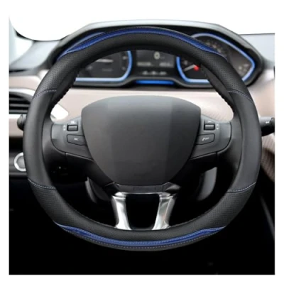 Image of Steering Wheel Covers For Peugeot 208 2012 2018 308 2014 2021 2008 2013 Car Cover Carbon Fibre Leather Auto Cover(Blue)