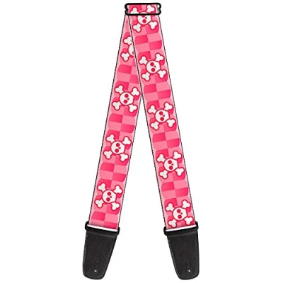 Image of Buckle Down Guitar Strap Cute Skulls Checkers Pinks White 2 Inches Wide