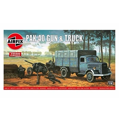 Image of Airfix Vintage Classics Set A02315V Pak 40 Gun &amp; Track Plastic Model Motor Vehicle Kits for Adults Children 8+, Includes 65 Pieces, Sprues Decals 1:76 Scale