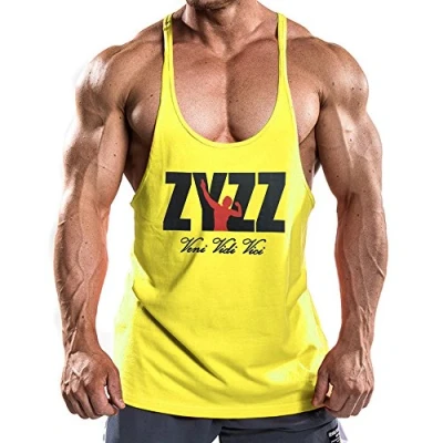 Image of Men Workout Fitness Gym Sleeveless Shirt Tank Top T Bodybuilding Sport Vest Yellow M
