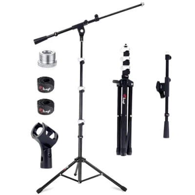 Image of Tlingt Support Portable Microphone Stand, Mic Stand with Telescopic Boom Arm, a Perfect for Pub Gigs, Live Performances, Busking, and Home Use...