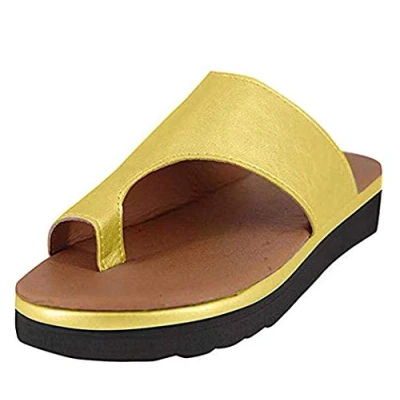 Image of Womens Orthopaedic Sandals Big Toe Arch Support Correcting Summer Beach Travel Wedge Flip Flops Yellow 7 UK