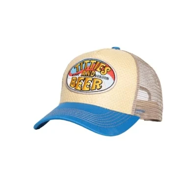 Image of King Kerosin Men&#039;s Trucker Cap Straw Beer Summer Vintage 70S Mesh Hawaii Patch Titties &amp; Beer, beige, One Size