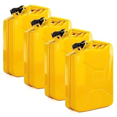 Image of JCB 4x 20L 0.8mm Steel Jerry Cans UN Approved, Fuel And Liquid Portable Container, Sturdy Metal For Flammable Substances Like Petrol Toxic Materials Cars Trucks Motorcycle