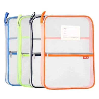 Image of Mesh Document Bag Nylon File Zip Travel A4 Student Homework Office Supplies 4PCS (Orange, Green, Blue, Deep Blue)
