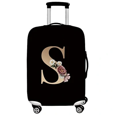 Image of Initial Letter Printed Design Travel Trolley Case Cover Protector Washable Suitcase Luggage Storage Covers for 18 28 inch (XL (29 32 Luggage), gold S)