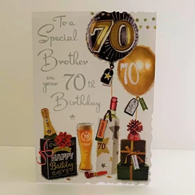 Image of Jonny Javelin Special Brother 70th Birthday With Love Card Age 70 Balloons Presents Beer Bottles