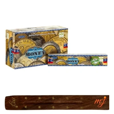 Image of Original Satya Nag Champa Money incense sticks with M&amp;J holder Full Box for Aromatherapy, Spa, Yoga, Weddings, Meditation, Healing, Positivity and Relaxation