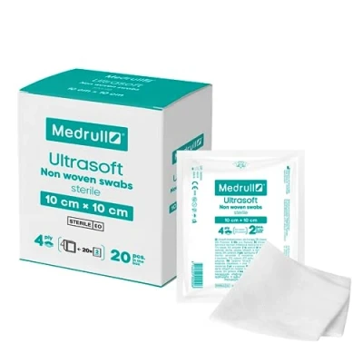 Image of Medrull Sterile Ultra Soft Non Woven Dressings, 4 Ply 10 x cm, Pack of 2, 20 Paper Bags (Pack 40)