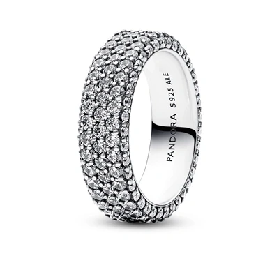Image of Pandora Timeless Sterling silver Pavé Triple row ring with clear cubic zirconia, 52