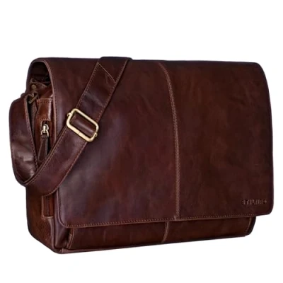 Image of STILORD &#039;Alex&#039; Vintage Shoulder Bag Leather Laptop 15,6 inches Notebook Teacher Business Office Genuine Buff Leather, Colour:Lyon Brown