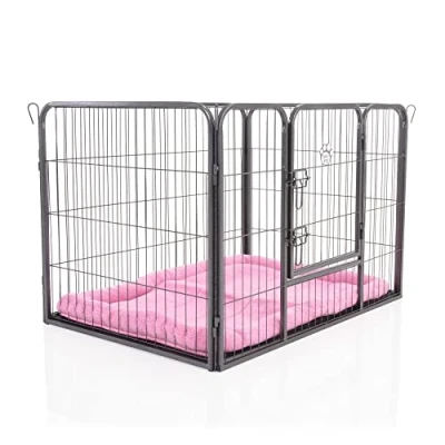 Image of Heavy Duty Puppy Playpen Inc Pink Faux Sheepskin Bed by Cozy Pet Medium Rabbit Run Dog Cage or Crate Whelping Box with ABS Floor HDDP02 + SB42P.