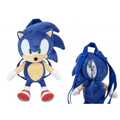 Image of Quickdraw Sonic Plush Backpack Hedgehog Character Soft Toy Rucksack With Zipper 35cm Secret Storage Carry Bag