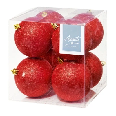 Image of Premier Decorations 8 x 80mm Glitter Balls, Red