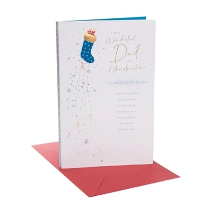 Image of UK Greetings Christmas Card for Dad Blue Stocking Design